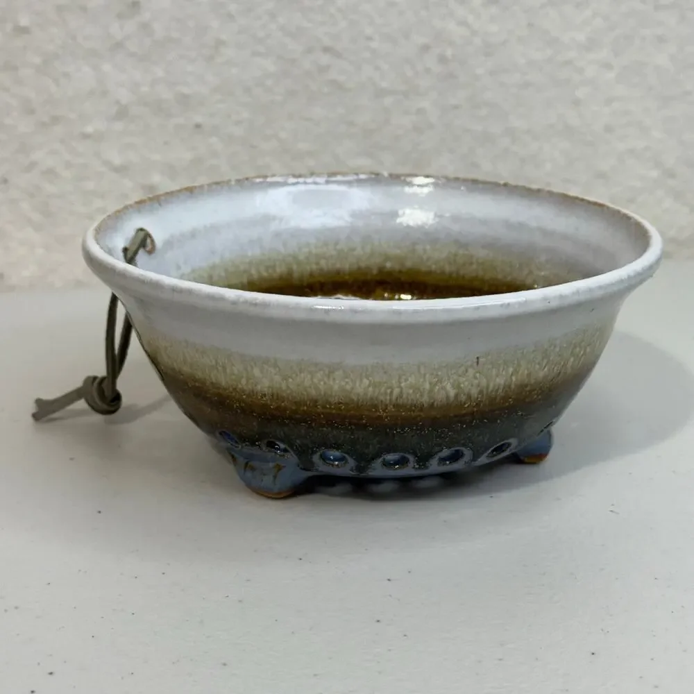 Handmade Functional Studio Pottery Ceramic Berry Bowl Colander Decorative Hanger